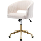 Velvet Office Desk Chair, Upholstered Home Office Desk Chairs With Adjustable Swivel Wheels, Ergonomic Office Chair For Living Room, Bedroom, Office, Vanity Study (Beige)