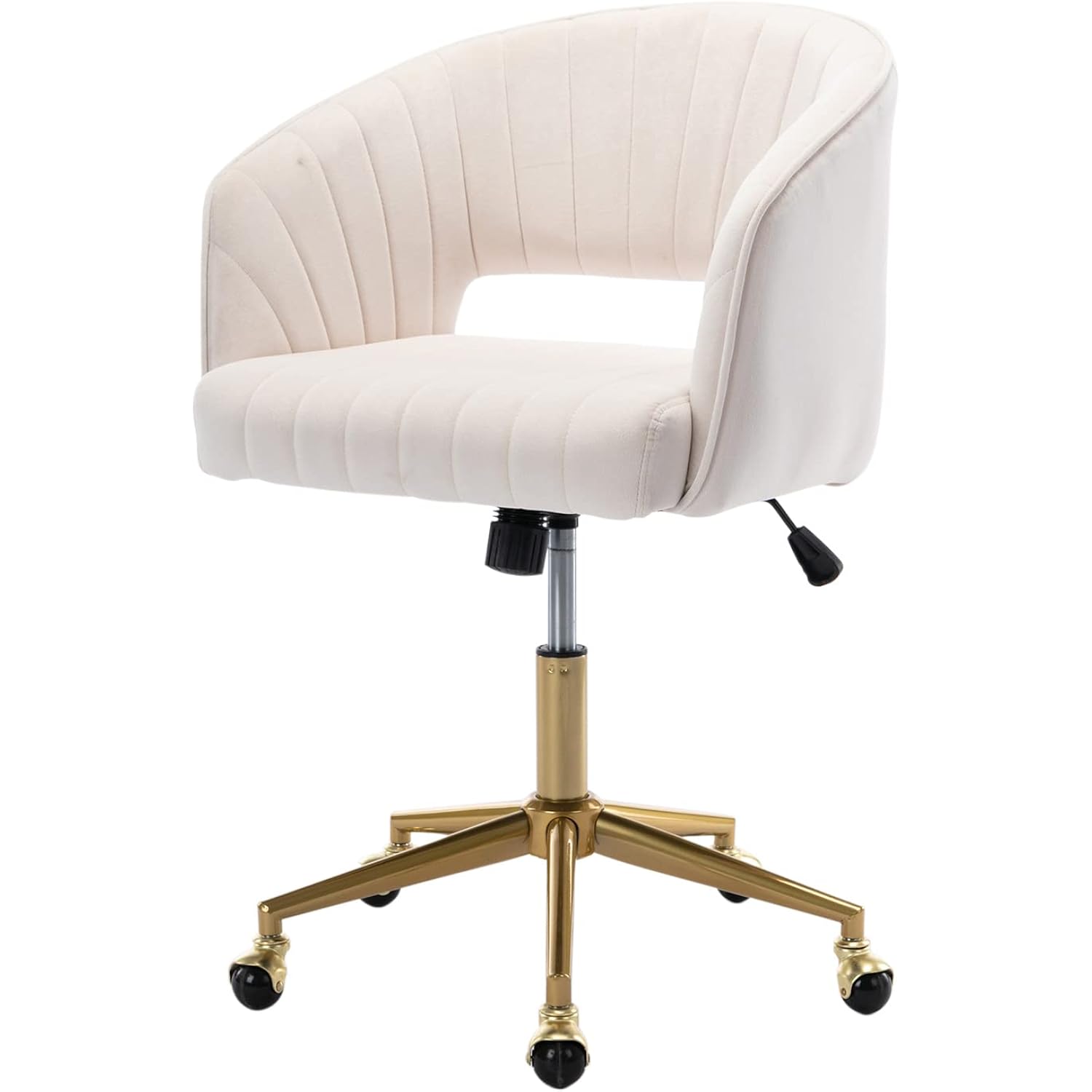 Velvet Office Desk Chair, Upholstered Home Office Desk Chairs With Adjustable Swivel Wheels, Ergonomic Office Chair For Living Room, Bedroom, Office, Vanity Study (Beige)