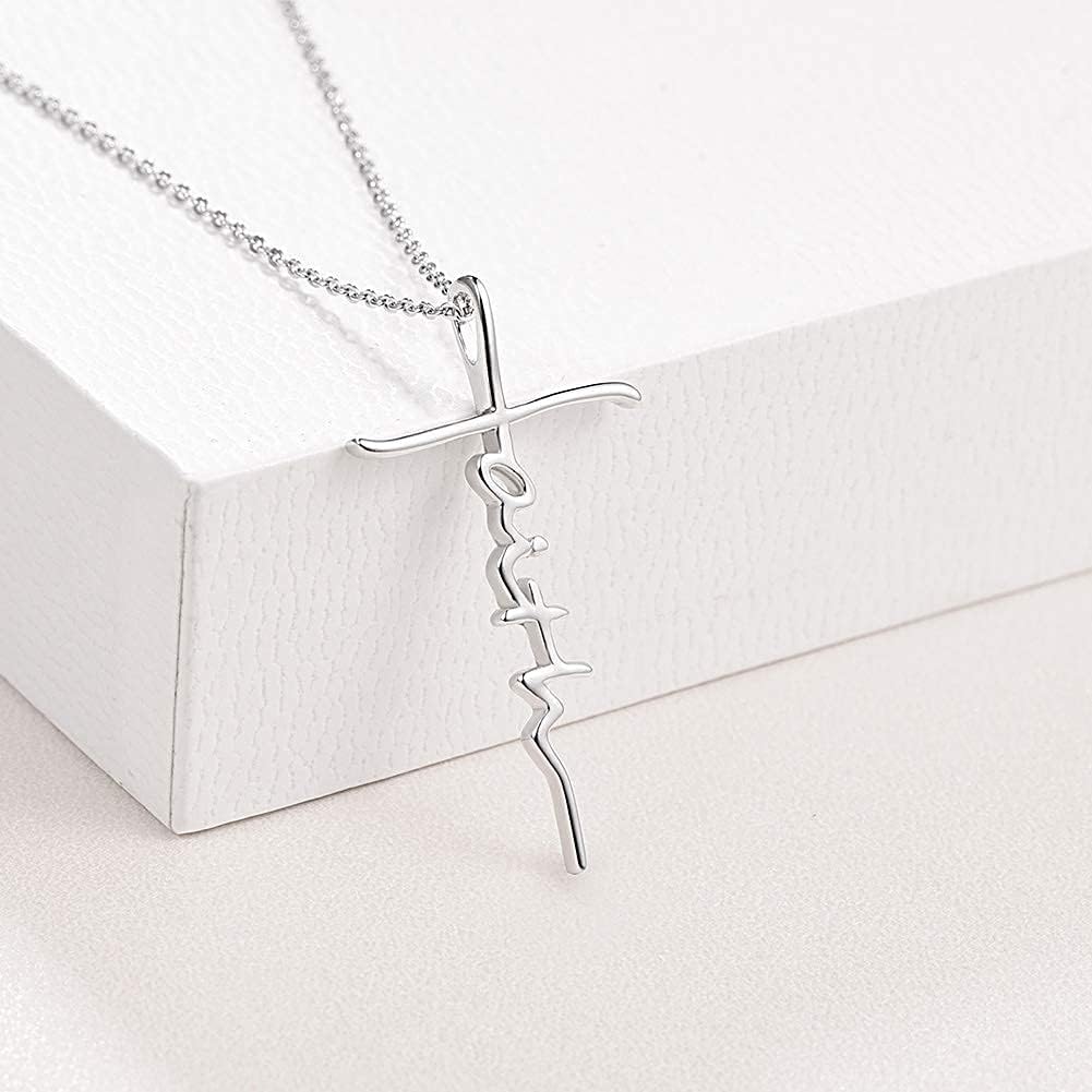 PRAYMOS Faith Cross Necklace for Women 925 Sterling Silver Pendant Necklace With Birthstone Initial Christian Religious Confirmation Baptism Mothers Day Gifts