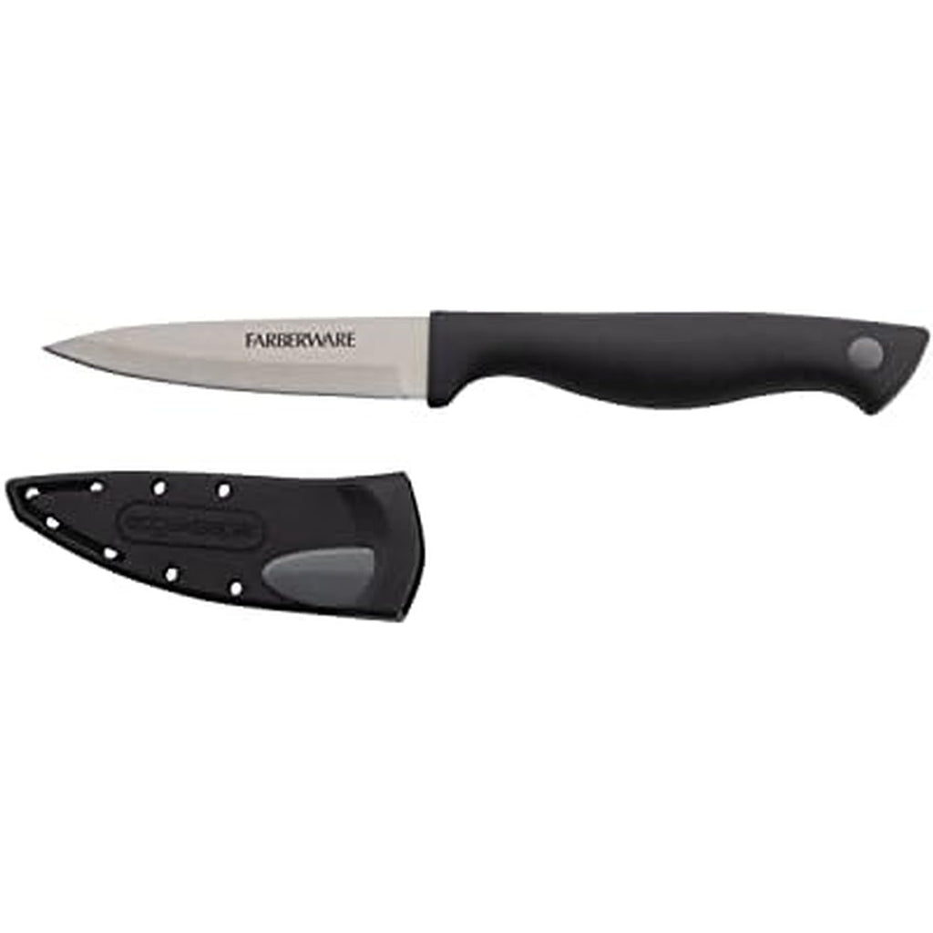 Farberware Edgekeeper 3.5-Inch Paring Knife with Self-Sharpening Blade Cover, High Carbon-Stainless Steel Kitchen Knife with Ergonomic Handle, Razor-Sharp Knife, Black