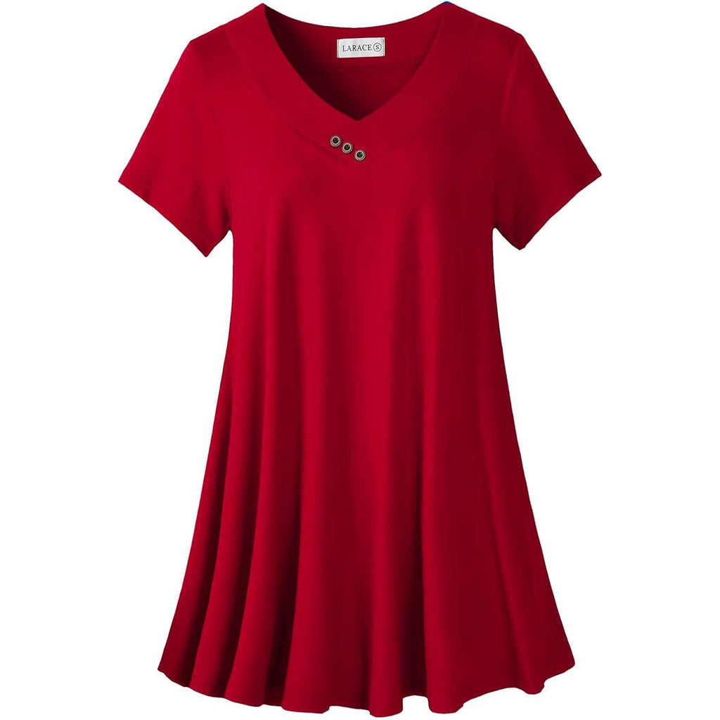 LARACE Plus Size Tops for Womens T Shirts Button Down Summer Clothes Short Sleeve Tunics Casual V Neck Blouses