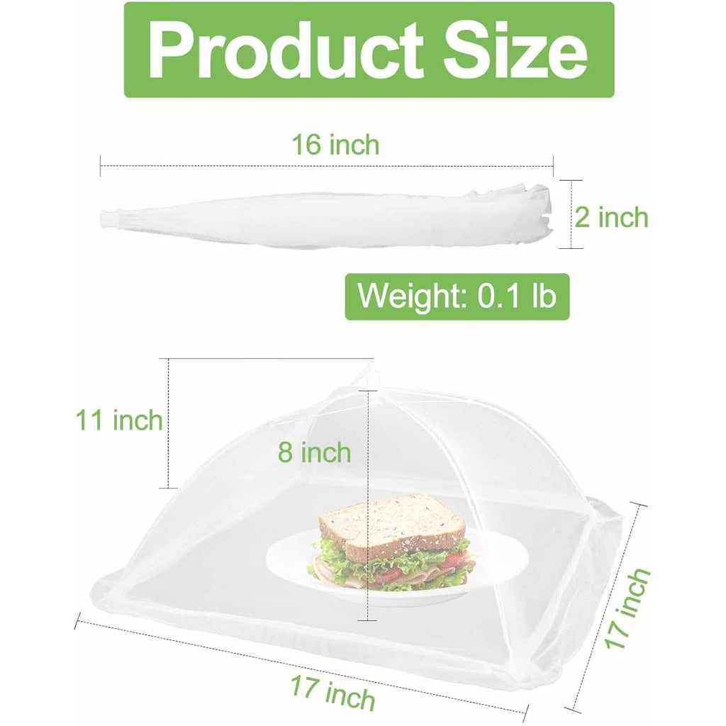 Large Food Cover,6 Pack Mesh Food Tent,17"x17",White Nylon Covers,Pop-Up Umbrella Screen Tents,Patio Net for Outdoor Camping, Picnics, Parties,BBQ,Collapsible and Reusable