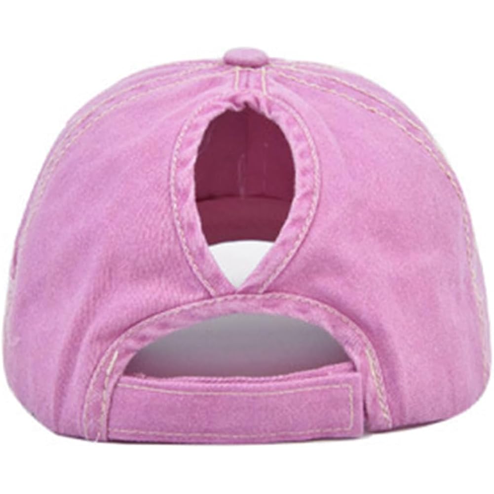 Initlove Ponytail Baseball Cap For Women Star High Messy Bun Caps Washed Cotton Distressed Hats