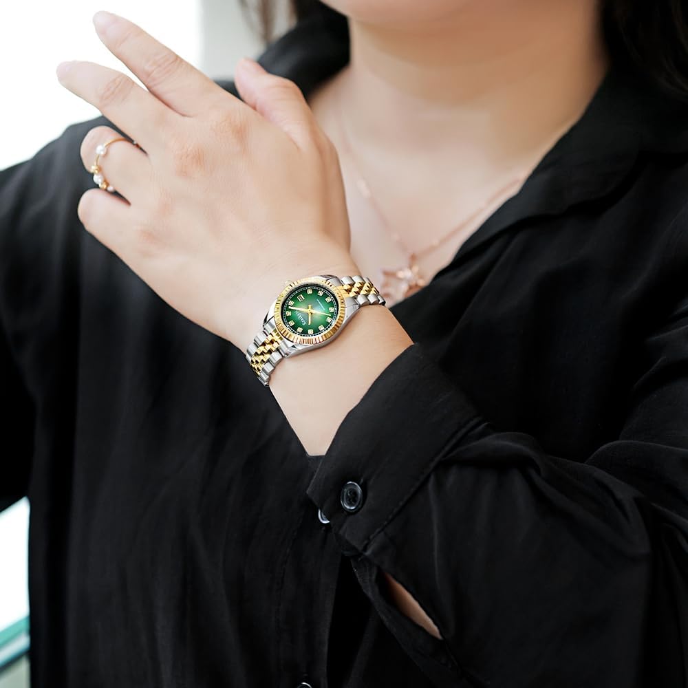 Szaikyri Classic Watch For Women With Solid Stainless Steel Band And Calendar Water Resistant
