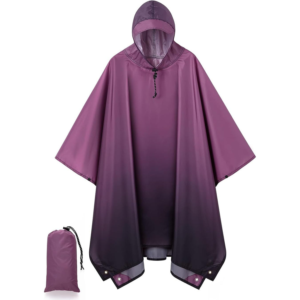 Hooded Rain Poncho For Adult, Waterproof Lightweight Raincoat For Hiking Camping