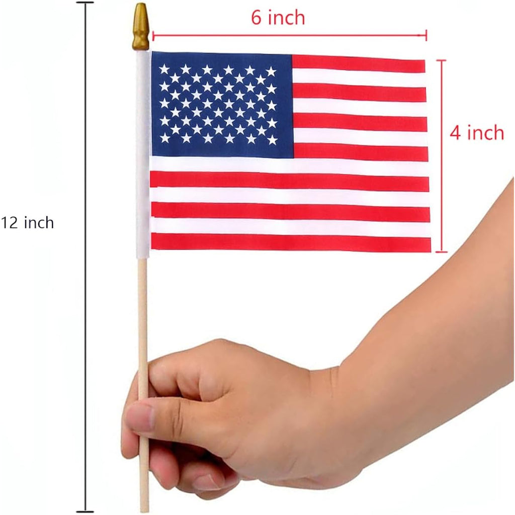 6 Pcs 4 X 6 Inch Small American Flags On Stick, Mini Handheld Usa Flags With Kid-Safe Spear Top,250Th Anniversary Flag,Patriotic Decorations, Independence Day Decorations