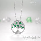 Mothers Day Jewelry Birthday Gifts for Wife Mom May June July Birthstones Necklace Tree of Life Jewelry Emerald Pearl Ruby and More Stones Jewelry for Women 925 Sterling Silver