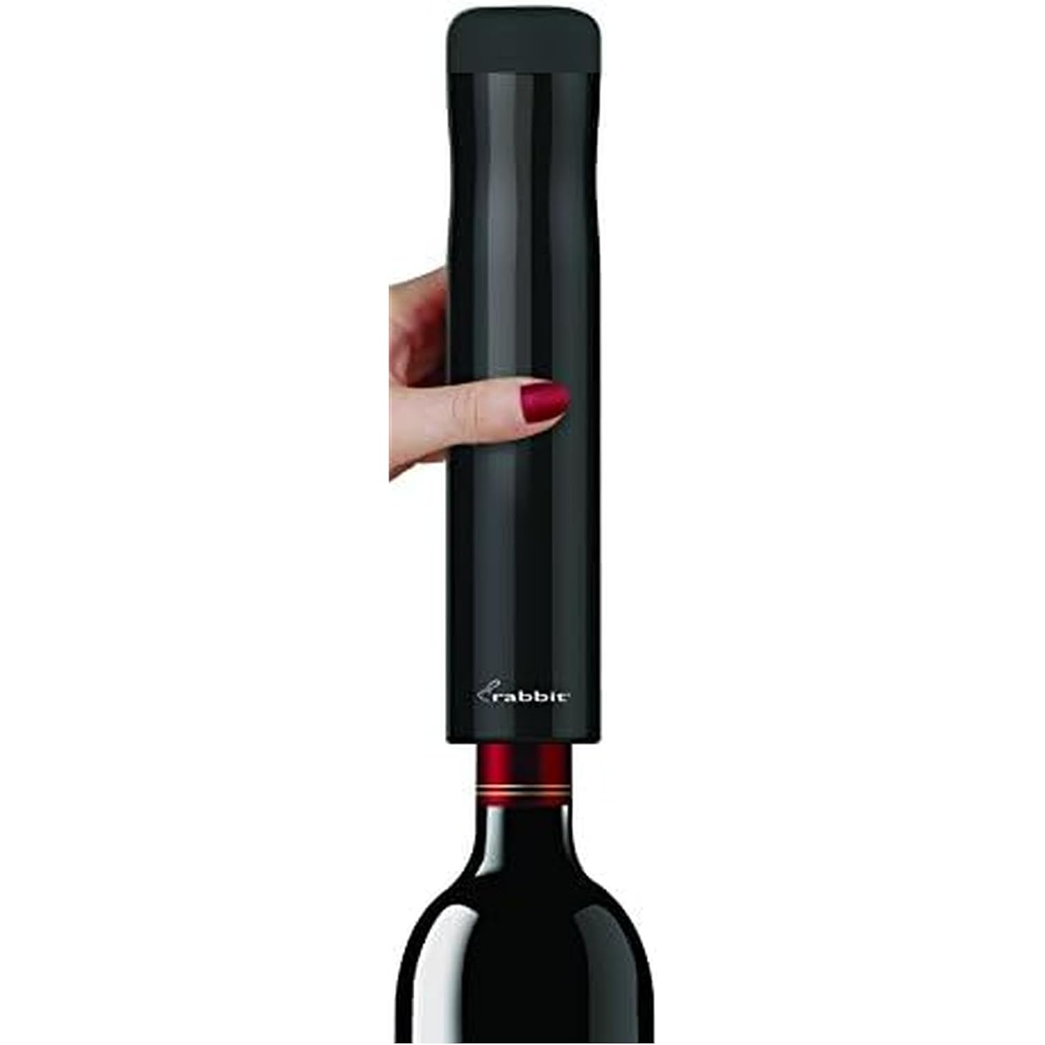 Rabbit Automatic Electric Corkscrew Wine Opener, Cordless Rechargeable, One-Touch Operation, Sleek Shiny Black Finish, Easy To Use For Wine Lovers