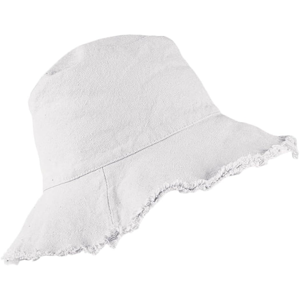 Bucket-Hat-Distressed Sun-Protection Washed-Cotton Beach-Sun-Hat - Summer-Wide-Brim(3.2inch Brim) Beach-Cap(Size:S-M) White 01