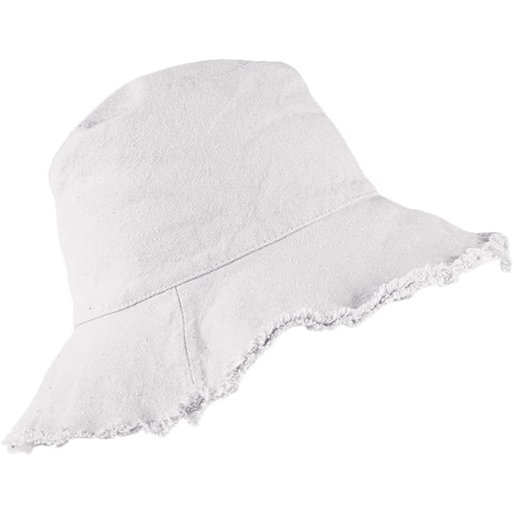 Bucket-Hat-Distressed Sun-Protection Washed-Cotton Beach-Sun-Hat - Summer-Wide-Brim(3.2inch Brim) Beach-Cap(Size:S-M) White 01