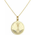 14K Solid Gold Trident Necklace – Ocean Inspired Pendant for Women & Men – Mythology Symbol Medallion Charm – Minimalist Sea Power Jewelry – Nautical Coin Necklace Gift