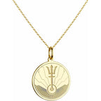 14K Solid Gold Trident Necklace – Ocean Inspired Pendant for Women & Men – Mythology Symbol Medallion Charm – Minimalist Sea Power Jewelry – Nautical Coin Necklace Gift