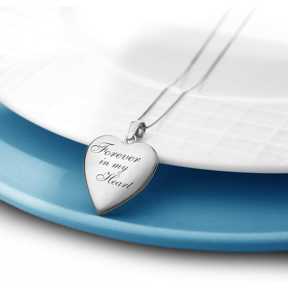 PicturesOnGold.com Forever In My Heart Locket Necklace for Women That Hold Pictures in Silver or Yellow Gold.