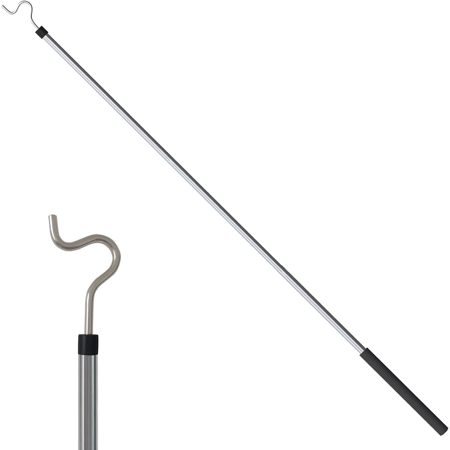 Clothes Hook Pole, Clothes Hanger Reaching Hook For Hanging Clothes Light And Plants Extendable From 35" To 50" Made Of Stainless Steel Tube With Sponge Handle (50Inch)