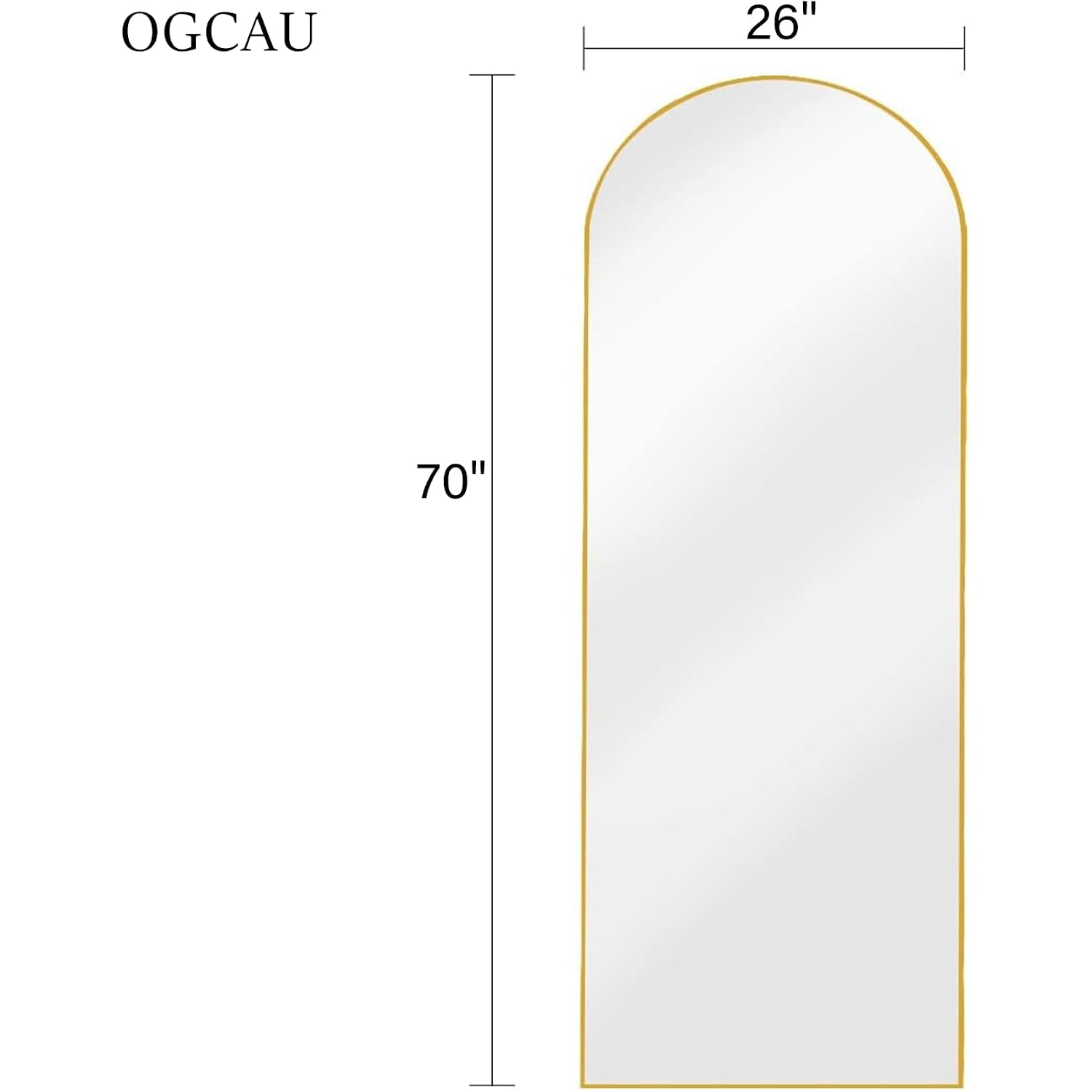 Ogcau Full Length Mirror, 70"X26" Arched Full Body Floor Mirror With Stand, Hanging Or Leaning, Standing, Wall Mounted With Aluminum Frame For Bedroom Living Room (Gold)