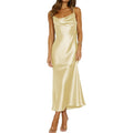 Summer Satin Spaghetti Strap Cowl Neck Backless Midi Dresses For Women Elegant Tie Low Back Ruched Cocktail Dress