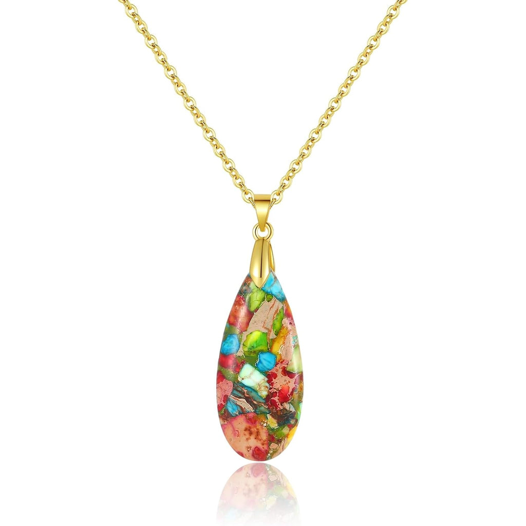 Inspirational Gifts Healing Gold Pendant Gold Necklaces for Women，Get Well Soon Encouragement Gifts for Women Friends Sister Mom, Natural stone Pendant Healing boho Friendship Jewelry for women