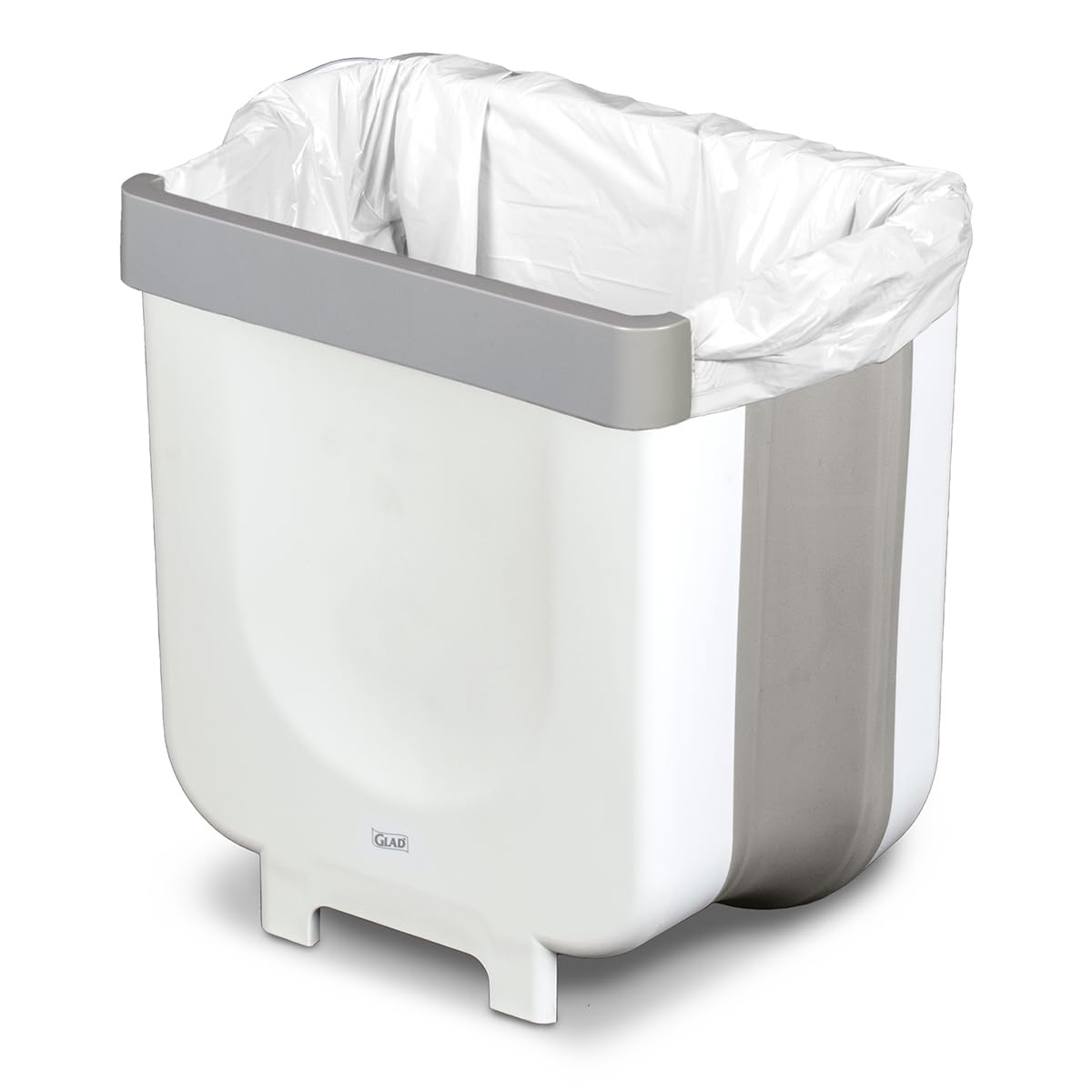 Glad Roomate Collapsible Waste Bin | Compact Travel Trash Can With Space-Saving Expandable Design | Indoor And Outdoor Disposal Basket, 2 Gallon, White