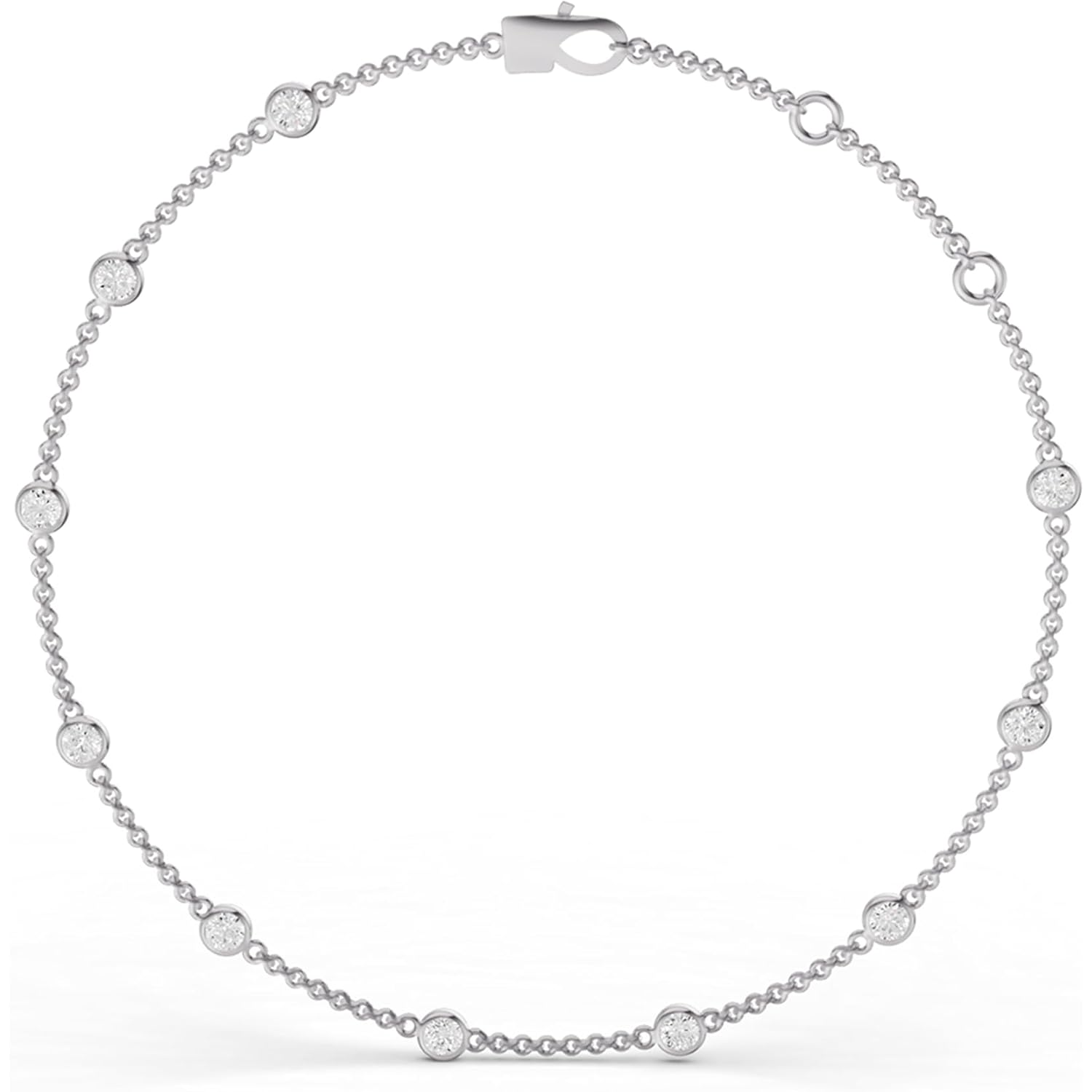 1/4 Carat to 4 Carat Round Lab Grown Diamond Station Bracelet | 14K Yellow or White Gold Ten Stone Bezel Set Bracelet Size 7" | E-F Color and VS1-VS2 Clarity