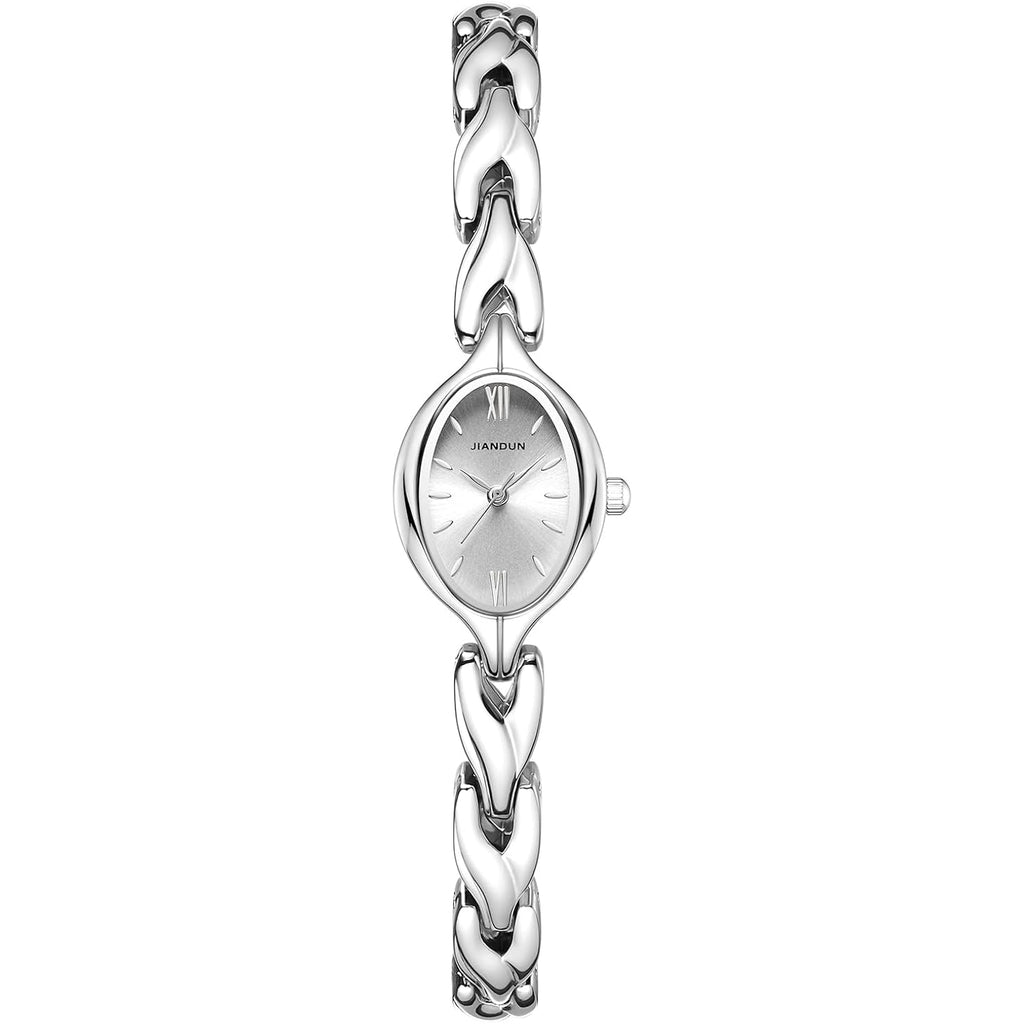 Jiandun Vintage Women'S Oval Bracelet Watch, Waterproof Stainless Steel Band With Adjustment Tool, Retro Ladies Quartz Wristwatch, Perfect For Daily Wear And Special Occasions