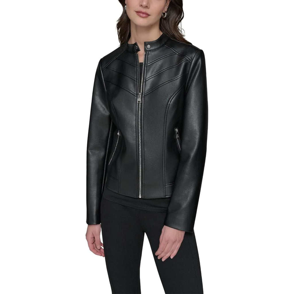 Karl Lagerfeld Women'S Zip Front Faux Leather Jacket