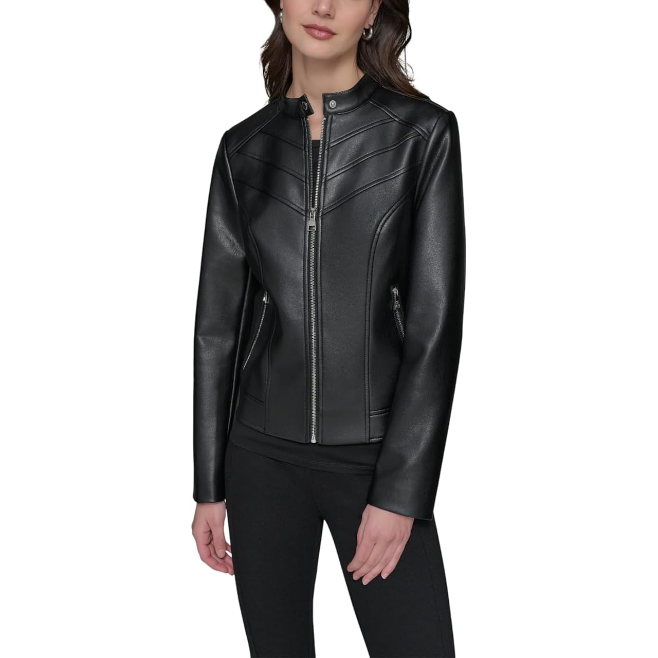Karl Lagerfeld Women'S Zip Front Faux Leather Jacket
