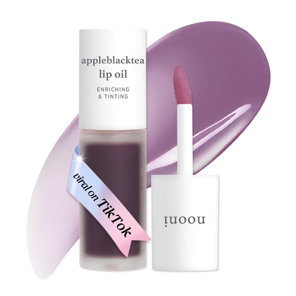 Nooni Korean Lip Oil - Appleblacktea | Long-Lasting, Moisturizing, Plumping, Revitalizing For Dry Lips, Waterproof, No Peel Off, Hydrating Lip Stain, Stocking Stuffers, Teen Girl Gifts, 0.12 Fl Oz