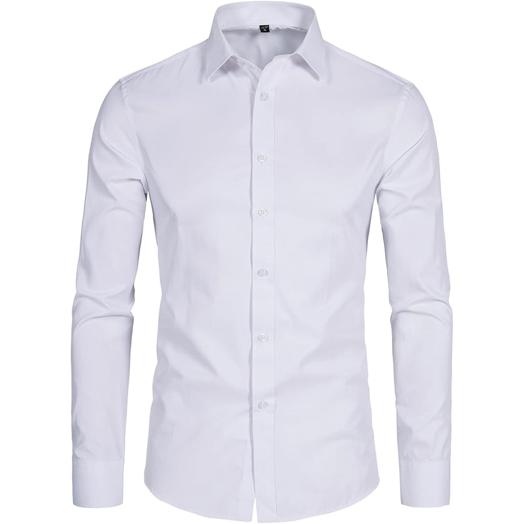 Men'S Long Sleeve Button Up Shirts Solid Slim Fit Casual Business Formal Dress Shirt
