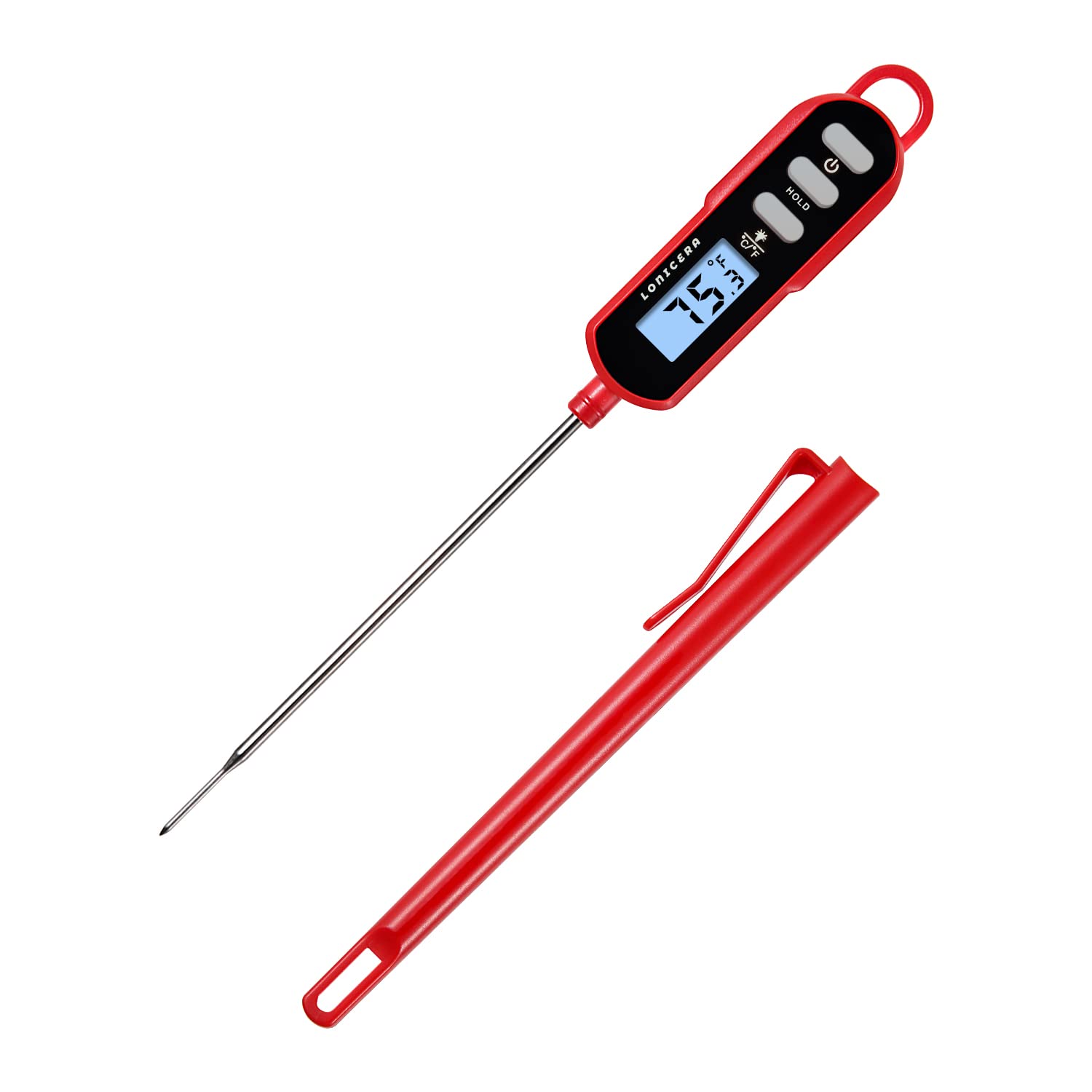 Lonicera Digital Cooking Thermometer For Bread, 5-Inch Probe, Red | 2–3 Second Instant Read, Ipx6 Waterproof, Backlit Display, ±2°F Accuracy, For Bread, Dough, Liquids, Water And Meat