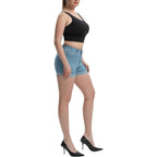 Women's High Waisted Summer Elastic Jean Shorts Folded Hem Hot Denim Shorts for Women