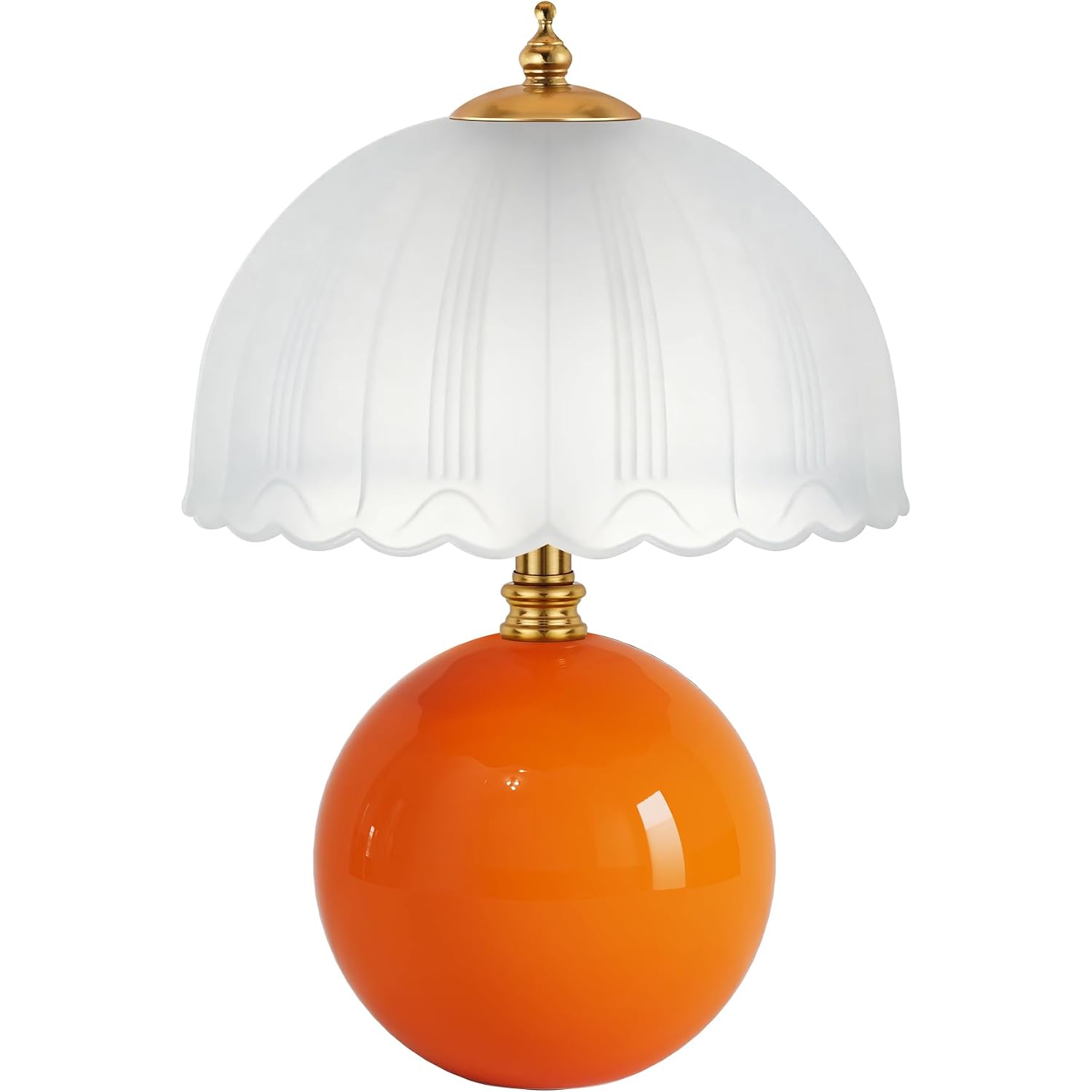 Mushroom Table Lamp, Ceramic Bedside Lamp With Glass Shade, 3-Way Lighting (2700K-5000K) Rocker Switch, Small Nightstand Lamp For Bedroom, Living Room, Office, Orange