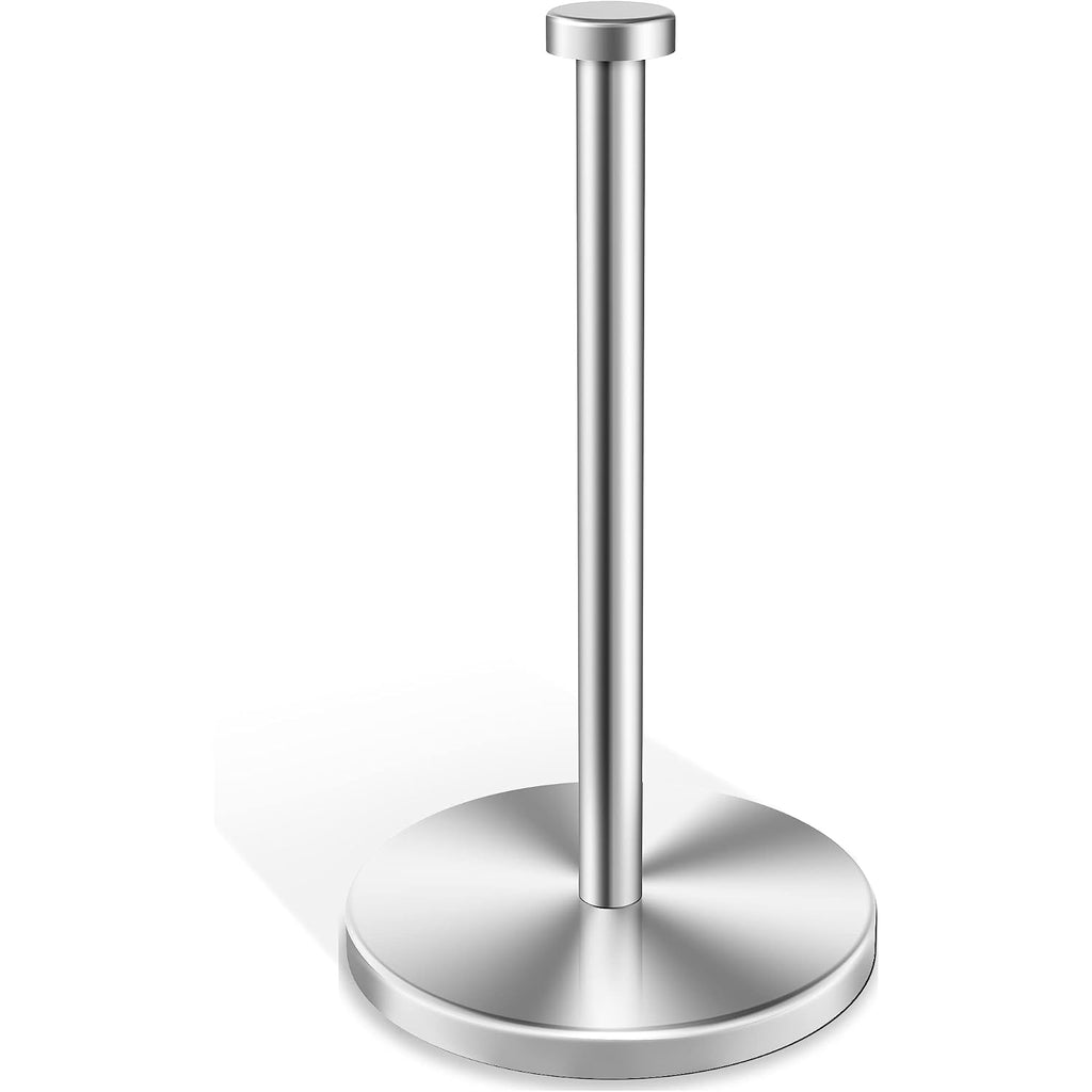 Vehhe Paper Towel Holder Countertop, Stainless Steel Paper Towel Holder Stand With Weighted Base Suction Cups, Standing Paper Towel Roll Holder For Kitchen Bathroom (Silver)