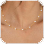 Dainty Pearl Pendant Necklaces for Women 14K Gold Plated Handmade Layered Pearl Chain Necklace Delicate Layered Pearl Necklace Everyday Jewelry Gift