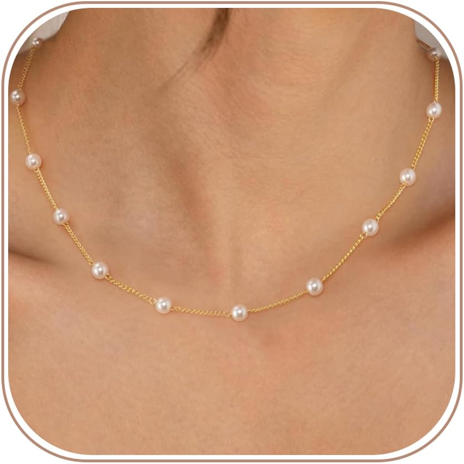 Dainty Pearl Pendant Necklaces for Women 14K Gold Plated Handmade Layered Pearl Chain Necklace Delicate Layered Pearl Necklace Everyday Jewelry Gift