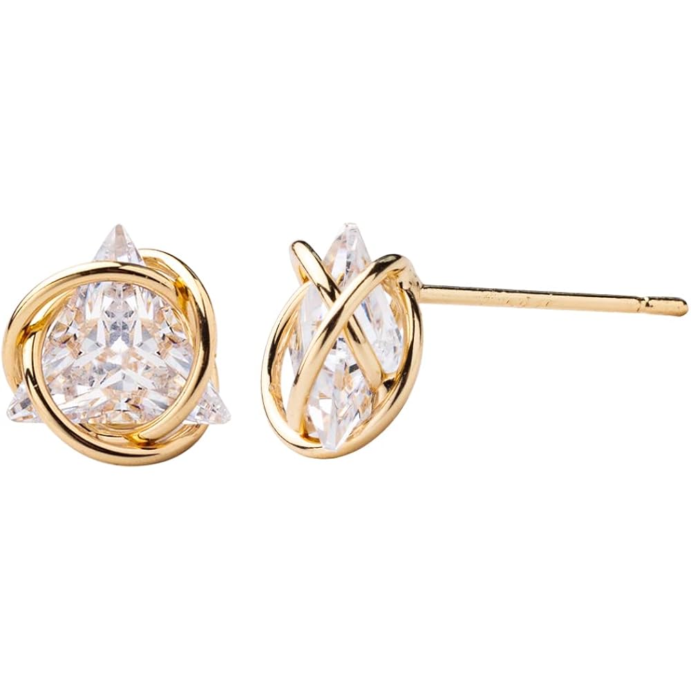 Cubic Zirconia Geometric Gold Knot Stud Earrings for Womens