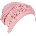 YYAOJHAO Flower Turban Hats for Women - Pre Tied Twist Solid Hedwrap Caps Chemo Cancer Headwear Headscarf Hair Loss Cover Pink