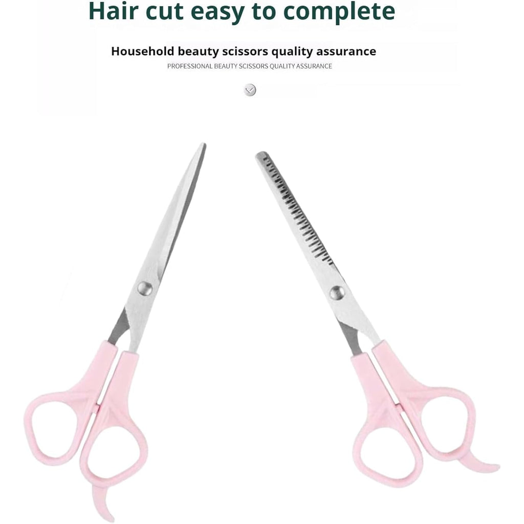 Pink Stainless Steel Hair Cutting Shears Set - 6.7Inch Shear, Thinning Scissor, Comb - Barber Kit For Women/Men/Kids