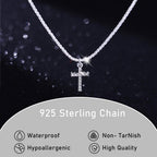 Yalice 925 Sterling Silver Sparkly Necklace Layered Dainty Chain Necklace Silver Cross Pendant Paperclip Necklaces Waterproof Minimalist Jewelry Gifts