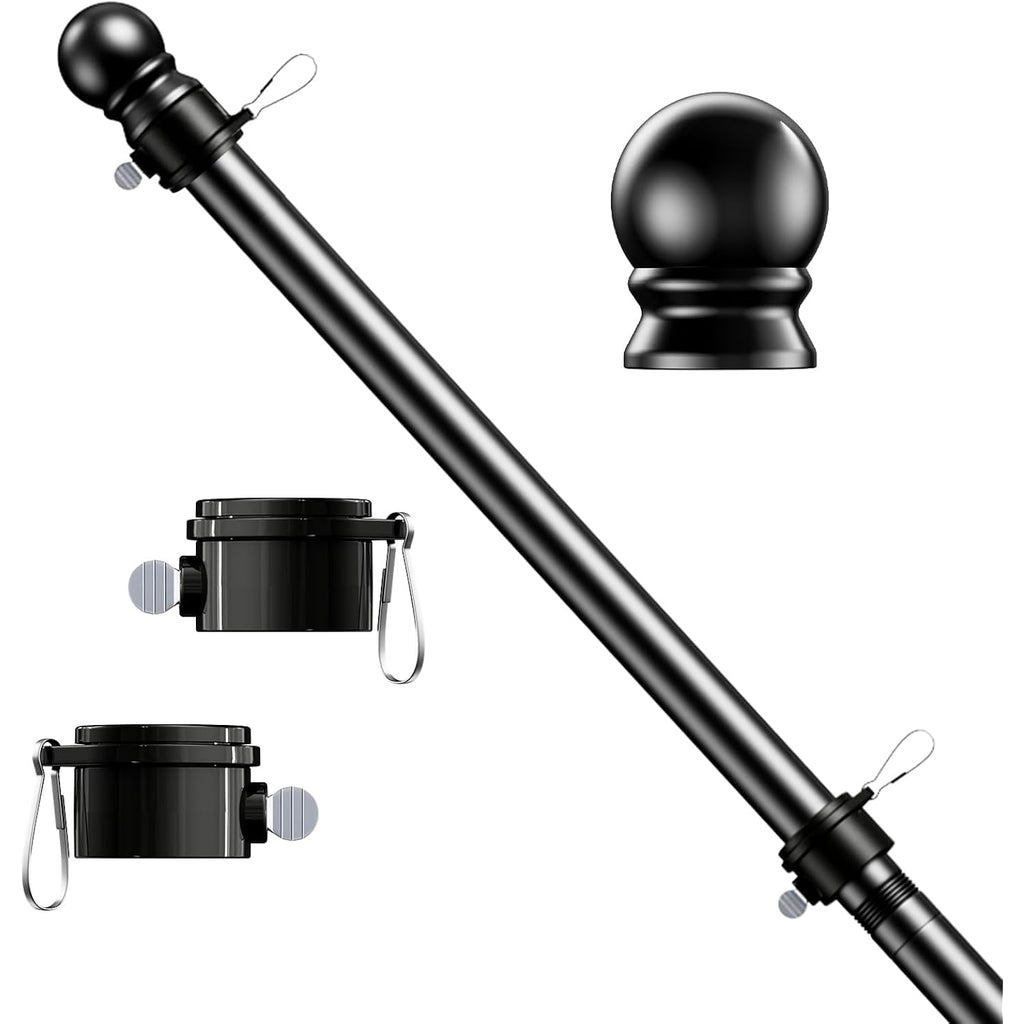 5 Ft Flag Pole, Tangle Free Spinning Stainless Steel Weather Resistant Rustproof Flagpole For 3X5 Usa Flag Sports Fan Outdoor Flags 1" Dia Flag Poles For Outside House, Wall-Mounted (Black)