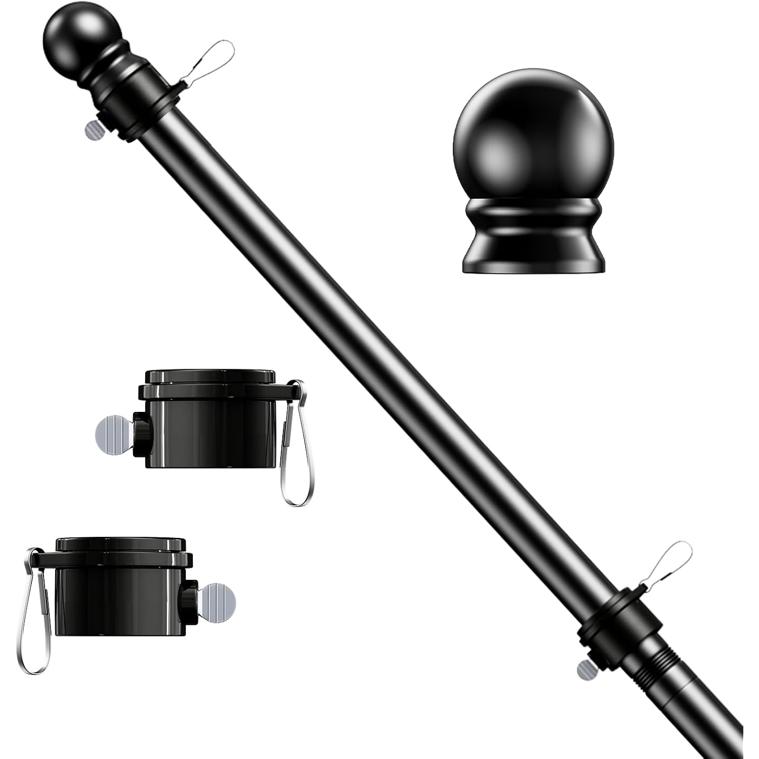 5 Ft Flag Pole, Tangle Free Spinning Stainless Steel Weather Resistant Rustproof Flagpole For 3X5 Usa Flag Sports Fan Outdoor Flags 1" Dia Flag Poles For Outside House, Wall-Mounted (Black)