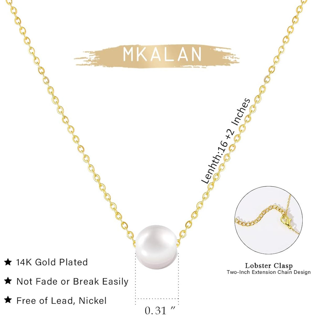Pearl Necklaces for Women,14K Real Gold Plated Dainty Cute Pearl Necklace for Women Handmade Pearl Chain Necklace Everyday Jewelry Gift