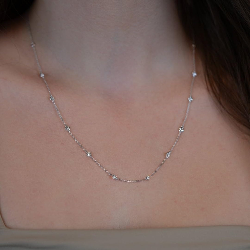 14K White or Yellow Gold Lab Grown Diamond By The Yard Necklace for Women, Bezel Set Round Diamonds Station Chain Necklace, F-G Color VS Clarity Adjustable 16-20 Inch Fine Jewelry (0.50-4.00 CT)