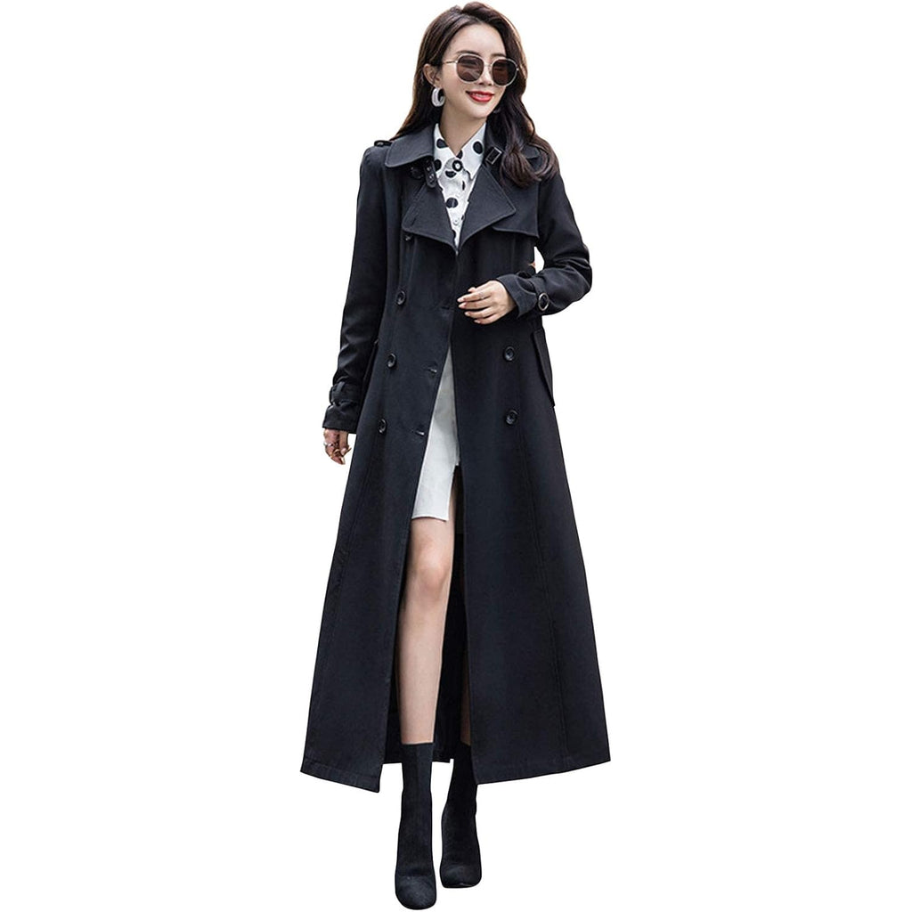 ebossy Women's Double Breasted Duster Trench Coat Slim Full Length Maxi Long Overcoat