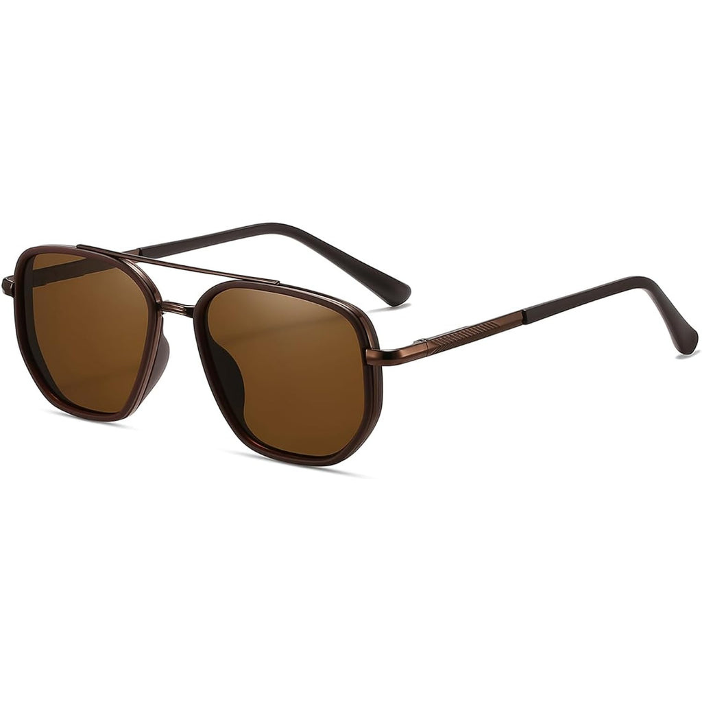 kimorn Tangle Free Polarized Aviator Sunglasses for Women Retro Square Metal Frame, UV400 Protection, Driving & Beach Shades Coffee Brown