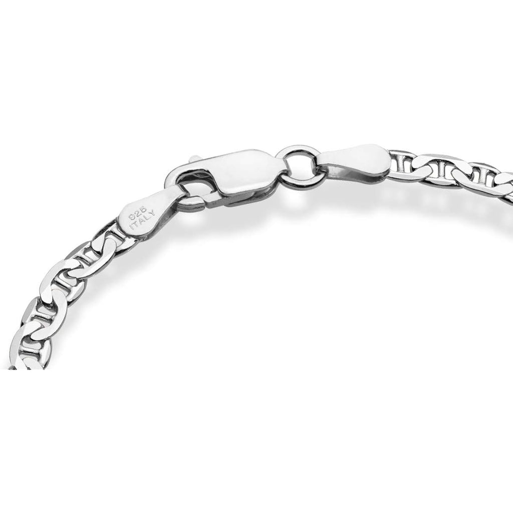 Miabella 925 Sterling Silver Italian 3mm, 4mm Solid Diamond-Cut Mariner Link Chain Anklet Ankle Bracelet for Women, Made in Italy