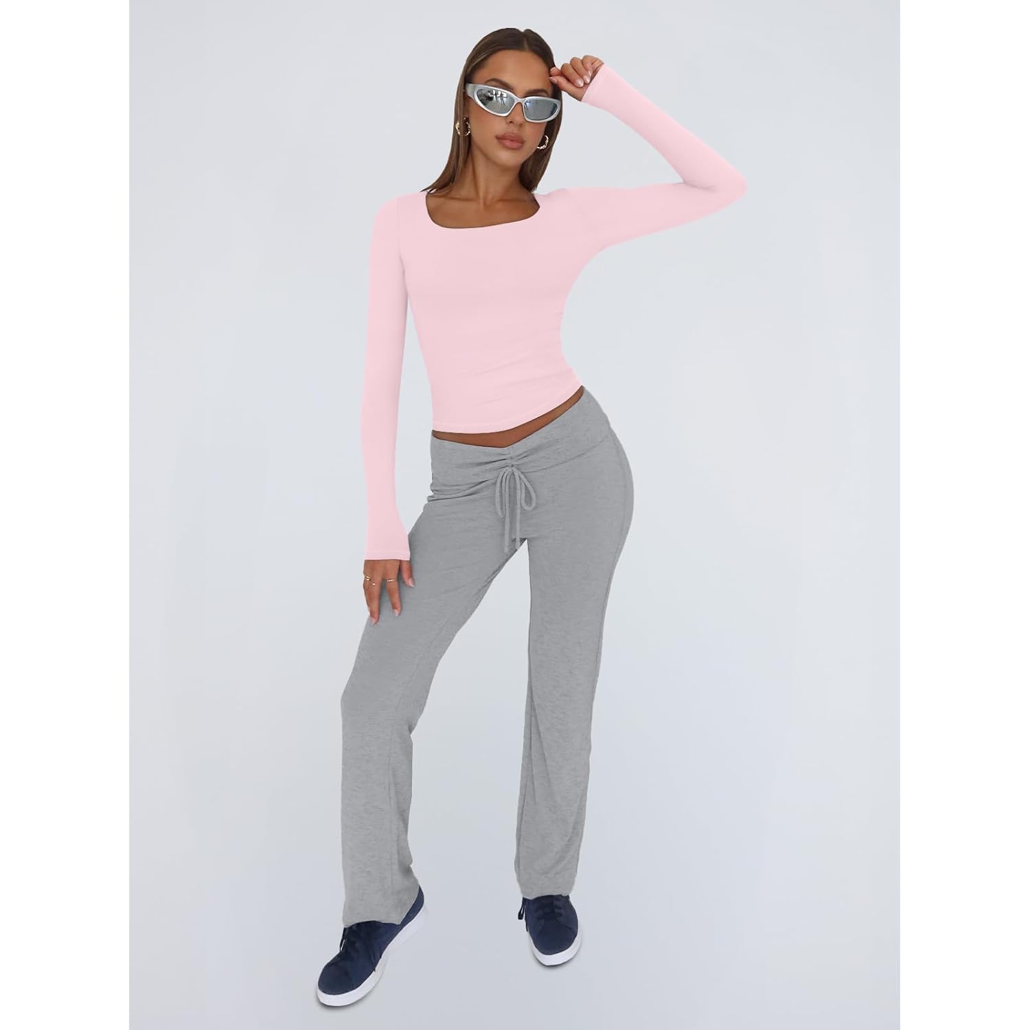 Trendy Queen Womens Square Neck Long Sleeve Shirts Double Lined Fall Tops | Buttery-Soft,High Stretch,Body-Hugging Fit,Essential Staple,Chic Layering Base,Office To Party Look