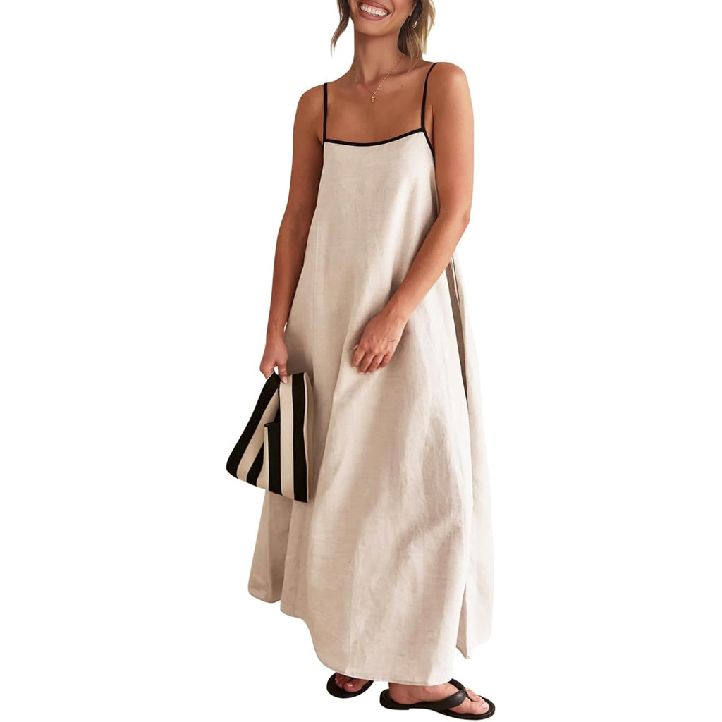 Shy Velvet Women'S 2026 Summer Linen Maxi Dress Contrast Spaghetti Strap Dress Backless Casual Party Beach Dresses