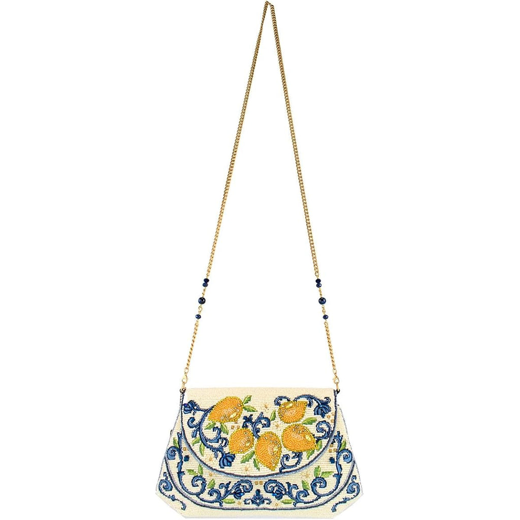 Mary Frances Capri Lemons Beaded Crossbody Handbag – Lemon Fruit Embroidered Evening Clutch Purse With Removable Chain Strap, Multicolor