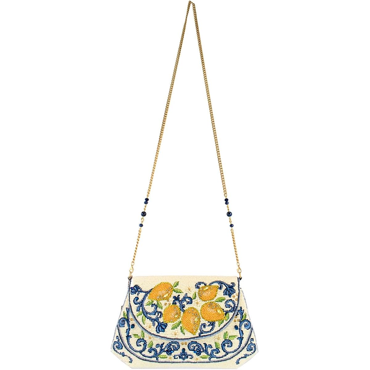 Mary Frances Capri Lemons Beaded Crossbody Handbag – Lemon Fruit Embroidered Evening Clutch Purse With Removable Chain Strap, Multicolor