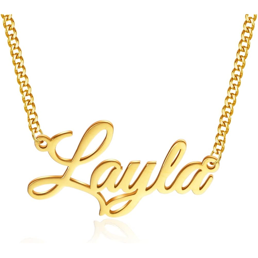 Name Necklace Personalized, 18K Gold Plated Custom Name Necklaces for Women Customized Name Plate Pendant Jewelry Gifts for Women